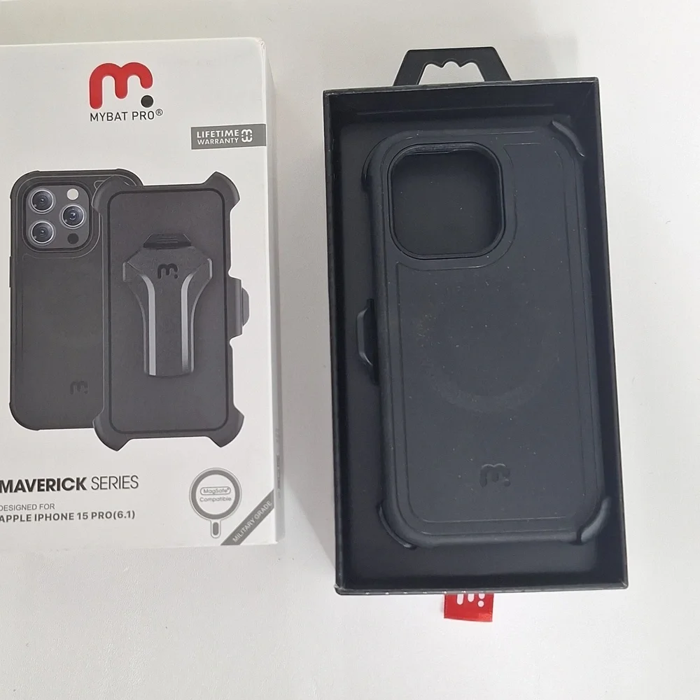 Mybat Pro Maverick Series Black iPhone15Pro Case with Belt Clip Holster